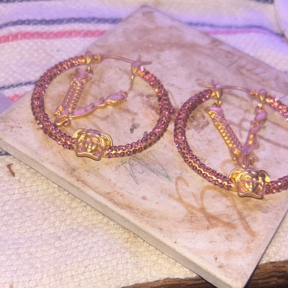 Versace Gold and Pink Crystal Earrings